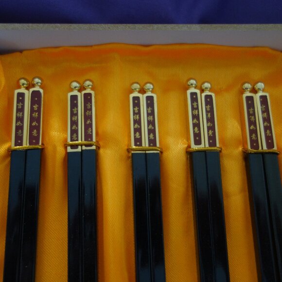 Set of Four(4) Chop Sticks with Fancy Metal Top with Ball Box Included - Picture 2 of 14